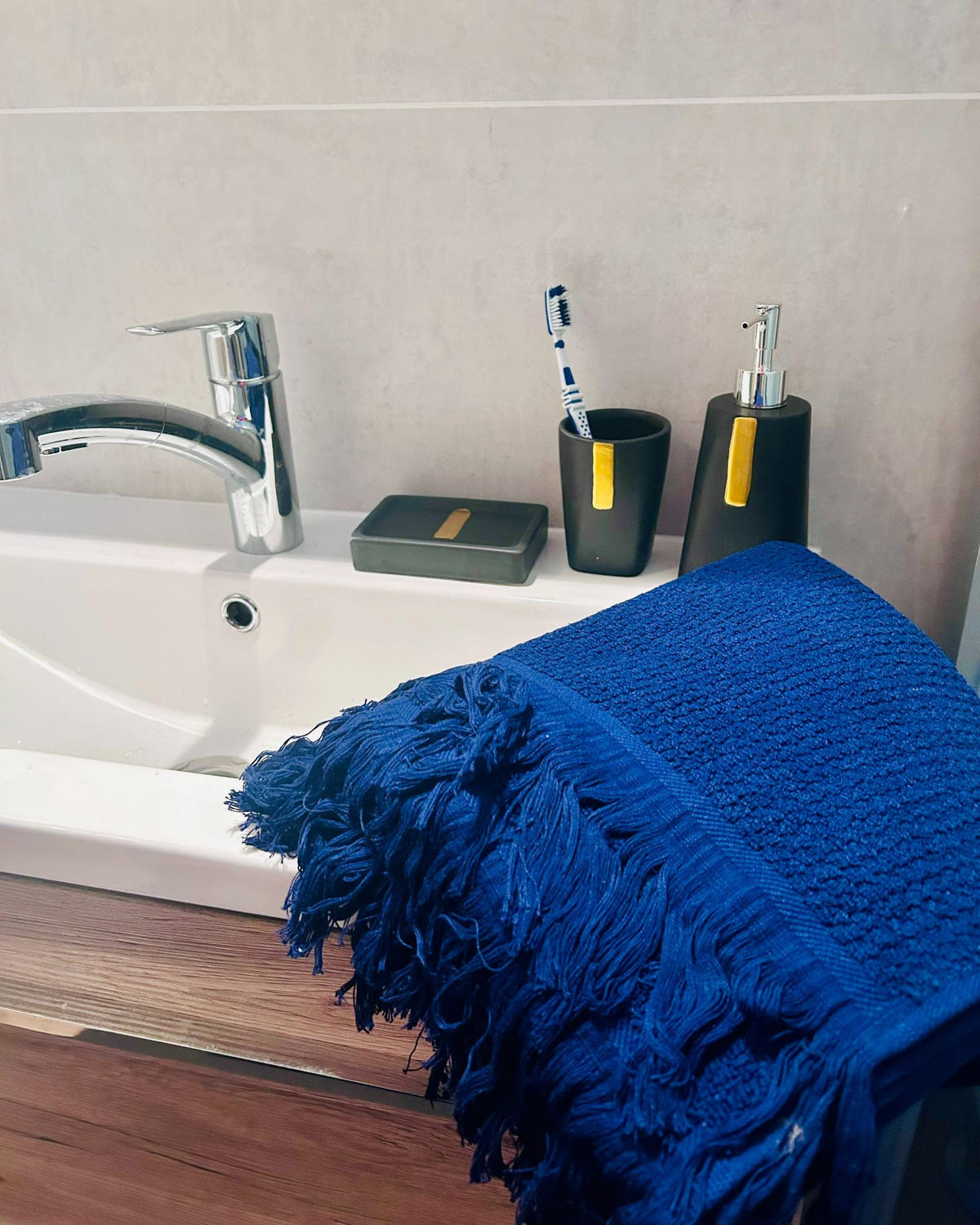 PROSOP DE BAIE 9 piese albastru Atiu - albastru, material textil (70/140cm) - Beliani