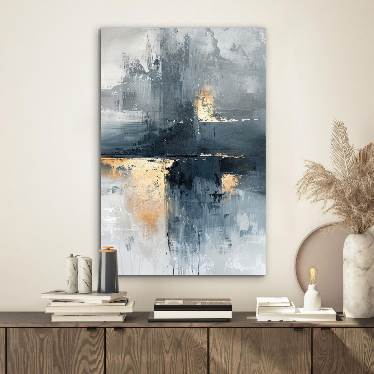 METALLBILD Kunst - Grau - Gold - Abstrakt 40x60 cm - Dunkelgrau, Metall (40/60cm) - MuchoWow