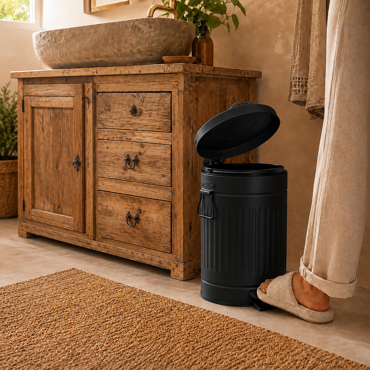 PUBELĂ Neagră 12 l cu pedală softclose metal - negru, material plastic/metal (25/41/25cm) - Relaxdays