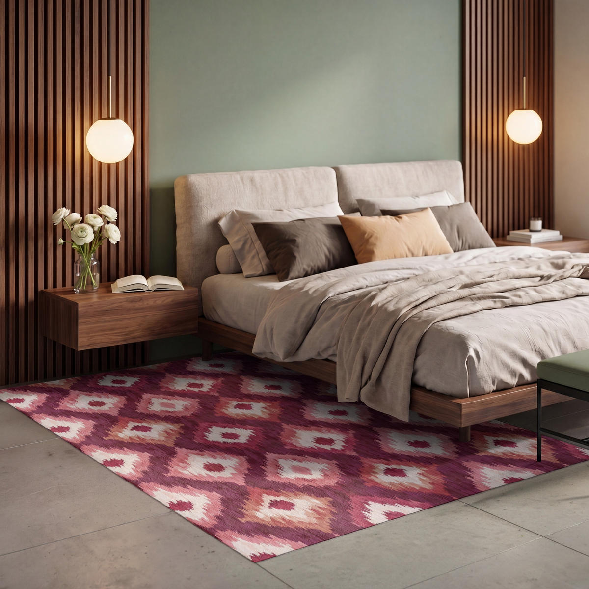 KOBERCE - Diamantové tvary - Ružová - Vzor - Textúra - 150x230 cm - bordová, textil/plast (150/0.4cm) - OnlyWow