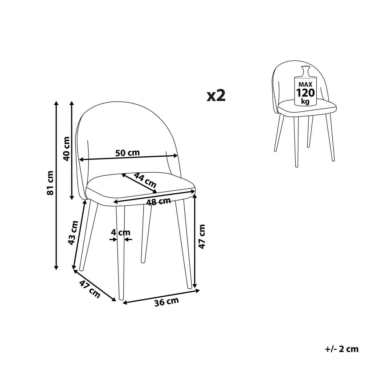 ESSZIMMERSTUHL 2er-Set Samtstoff Grau Visalia - Grau, Textil/Metall (50/81/47cm) - Beliani