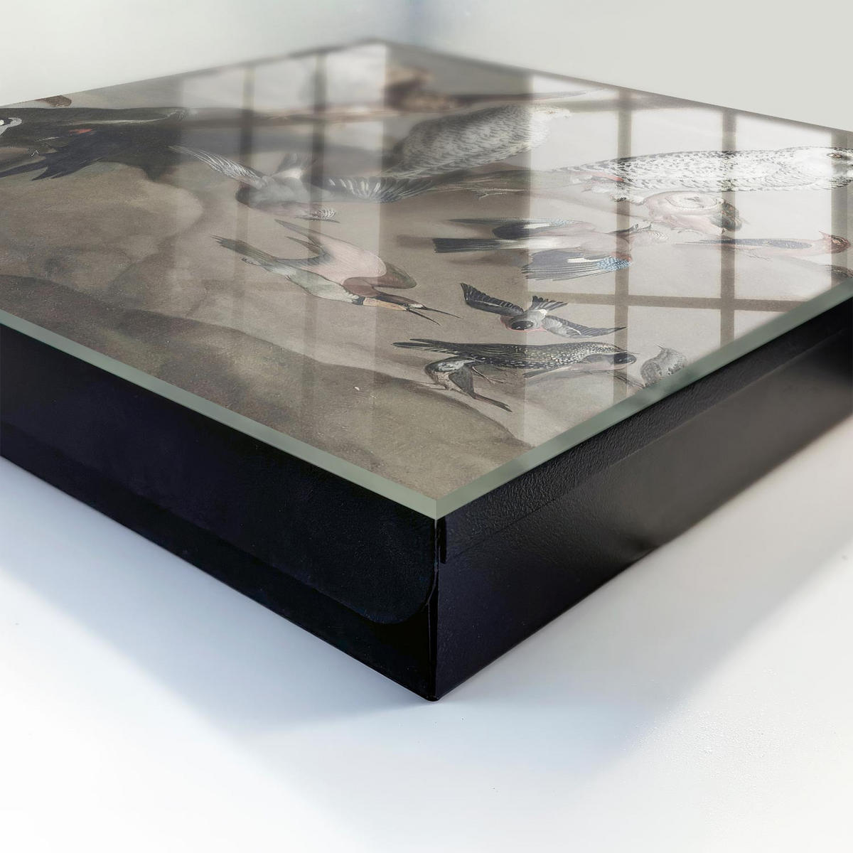 SCHLÜSSELBOX Schwarz 30x30 cm- Türöffnung nach rechts - Vögel auf einem Felsen - Grau, Metall (30/30/5cm) - TULUP