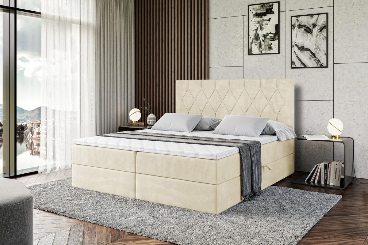 BOXBETT mit H4-Matratze und Lattenrost - VELANTO-BZ - 180x200 Beige - Beige, Holzwerkstoff (180/200cm) - ALTDECOR