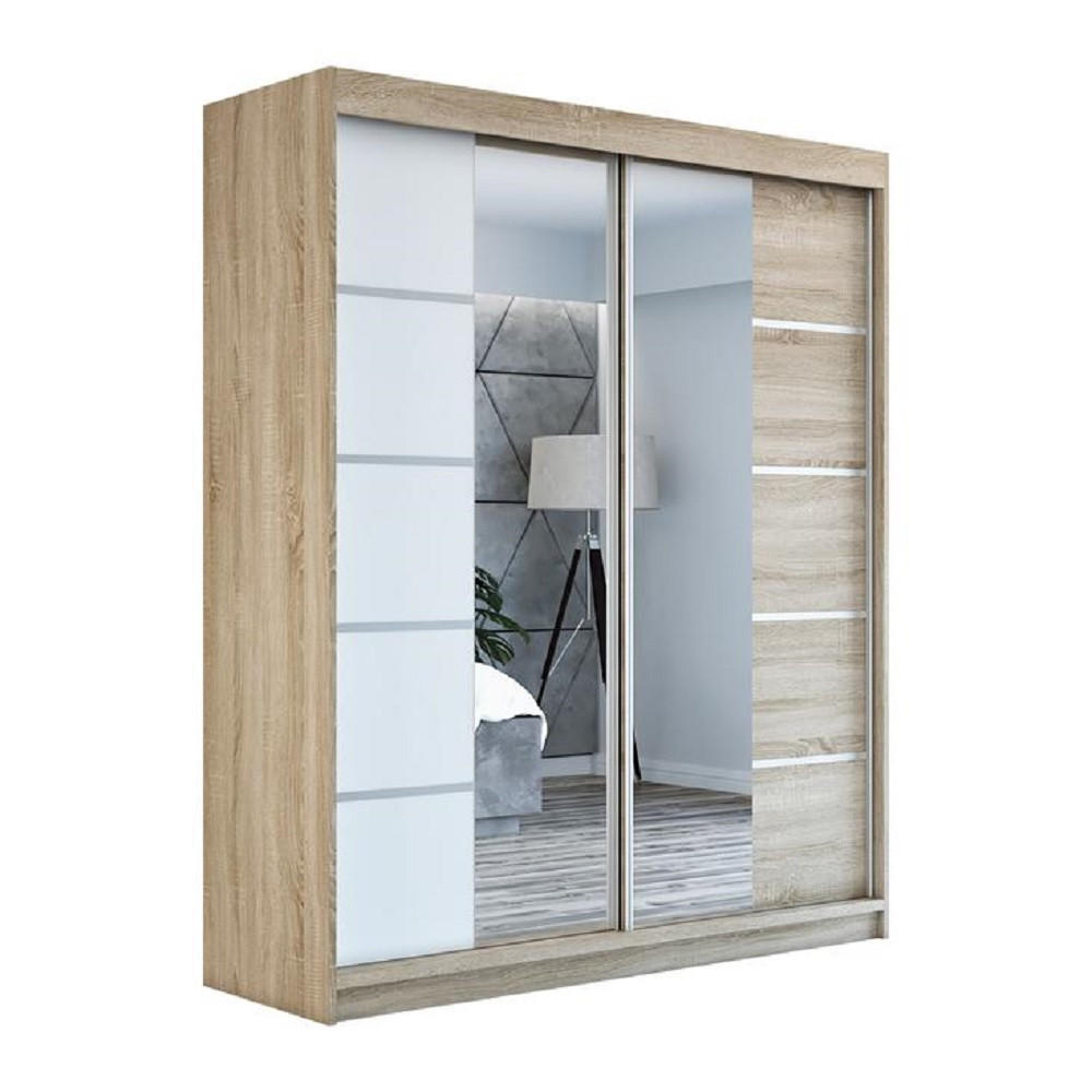 SCHWEBETÜRENSCHRANK 180 cm KOMFORT Farbe:Sonoma,weiß - Braun/Weiß, Holzwerkstoff (180/215/59.5cm) - A&J MöbelLand