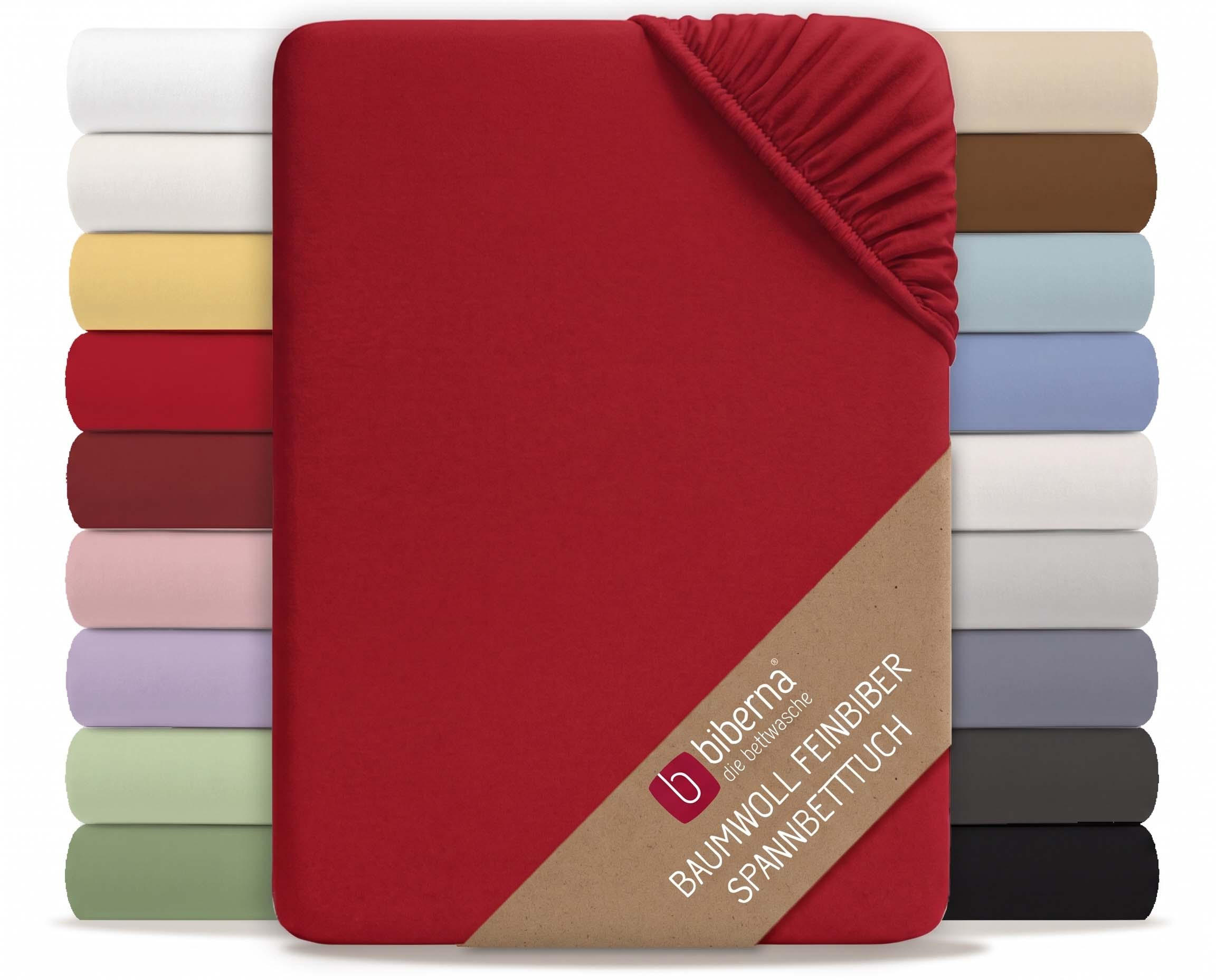 SPANNBETTTUCH Premium Biber rot, 90x190 cm - 100x200 cm - Rot, Textil (100/200cm) - biberna
