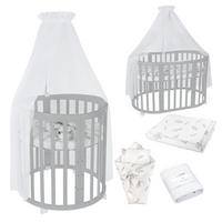 BABYBETT GREY OVAL 7in1 mit Matratze und Himmelset - Weiß/Grau, Holz/Textil