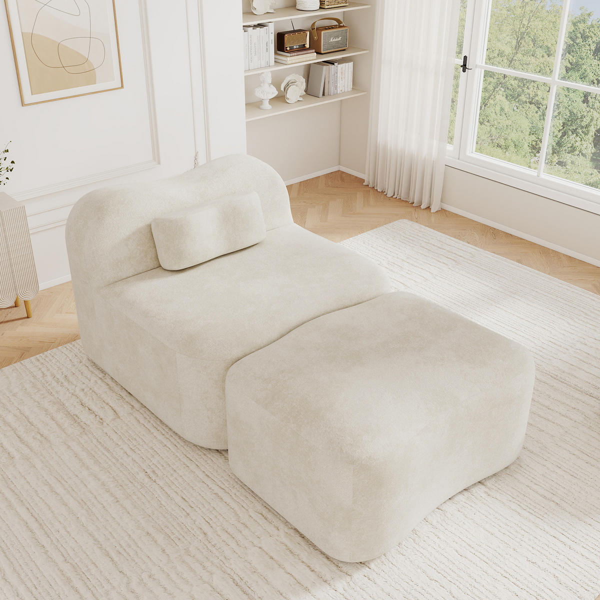 XXL-SESSEL Modular rahmenlos mit Ottoman, DE-42655, Beige - Beige, Textil (96/70/167cm) - ComfortXL