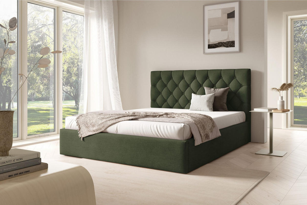POLSTERBETT BEZA IV - Dunkelgrün - Dunkelgrün, Holz/Textil (180/200cm) - AN-Moebel 4u