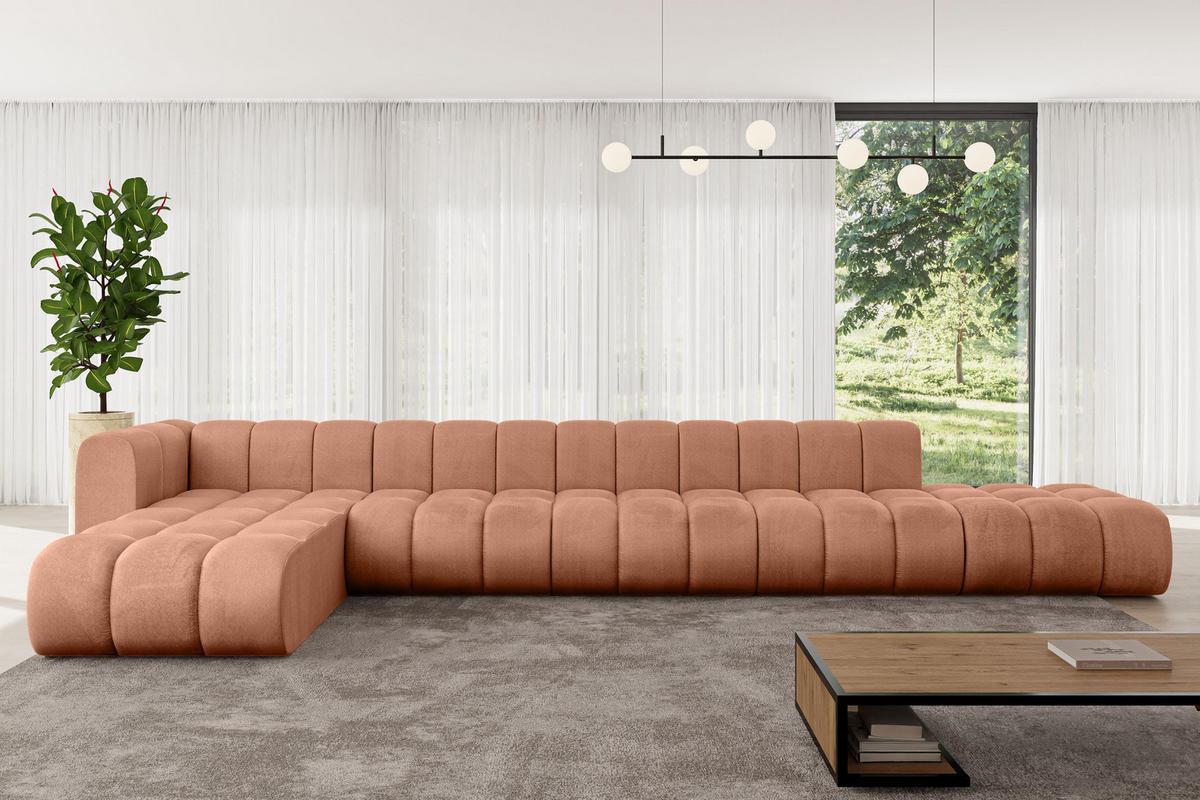 ECKSOFA modulares Sofa Zuvon-L3 - 478x177x70 cm Apricot - Koralle, Holzwerkstoff/Textil (478/177cm) - ALTDECOR