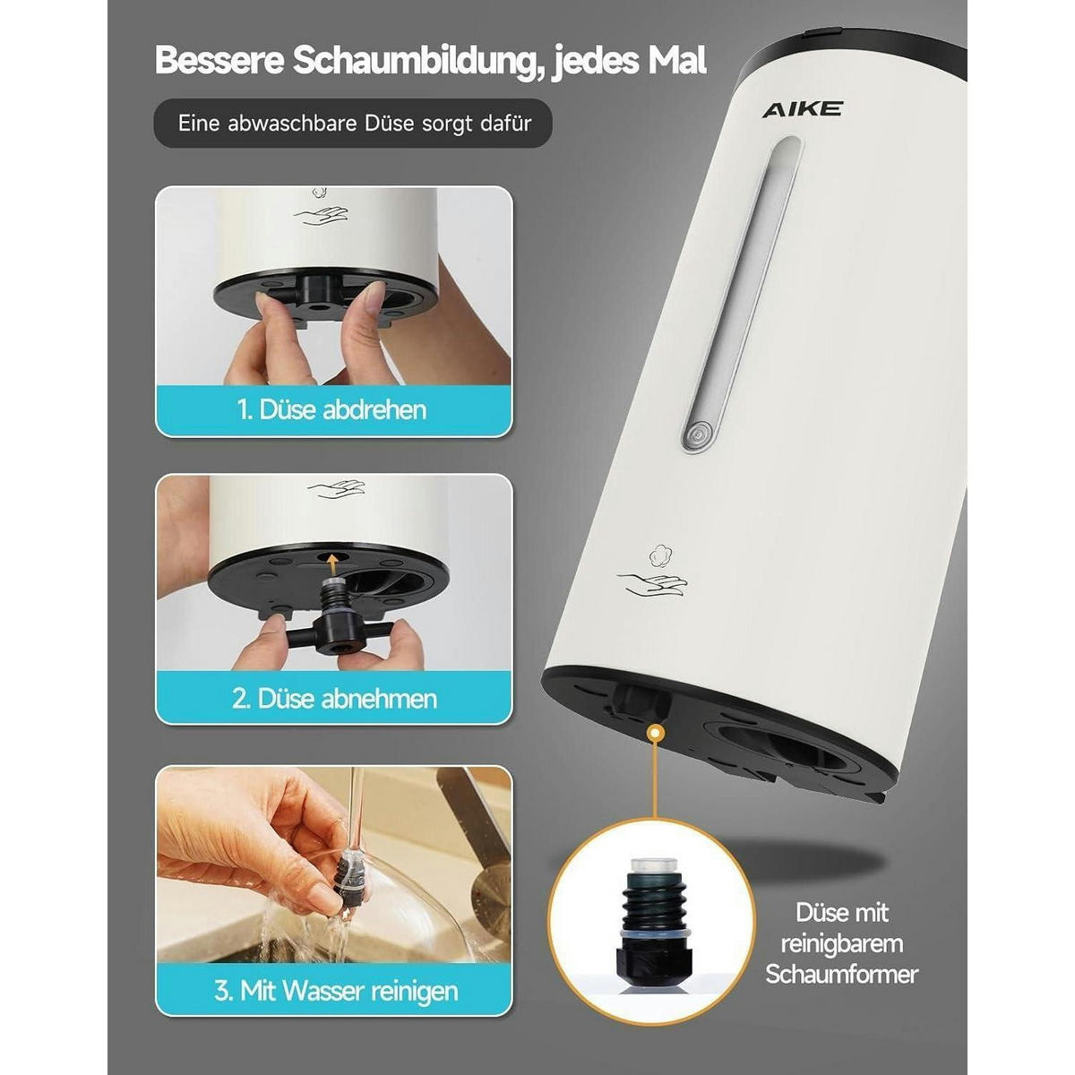 SCHAUMSEIFENSPENDER AIKE FoamCore Wandmontage 750ML Edelstahl Matt Weiß - Weiß, Metall (10.9/10.8/22.1cm)