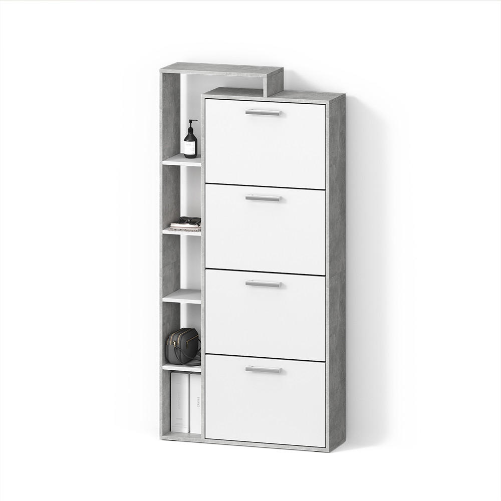 SCHUHKIPPER Ortello Weiß/Beton 80 x 166.1 cm mit 4 Fächern - Weiß/Grau, Holzwerkstoff (80/166.1/24.2cm) - Livinity®