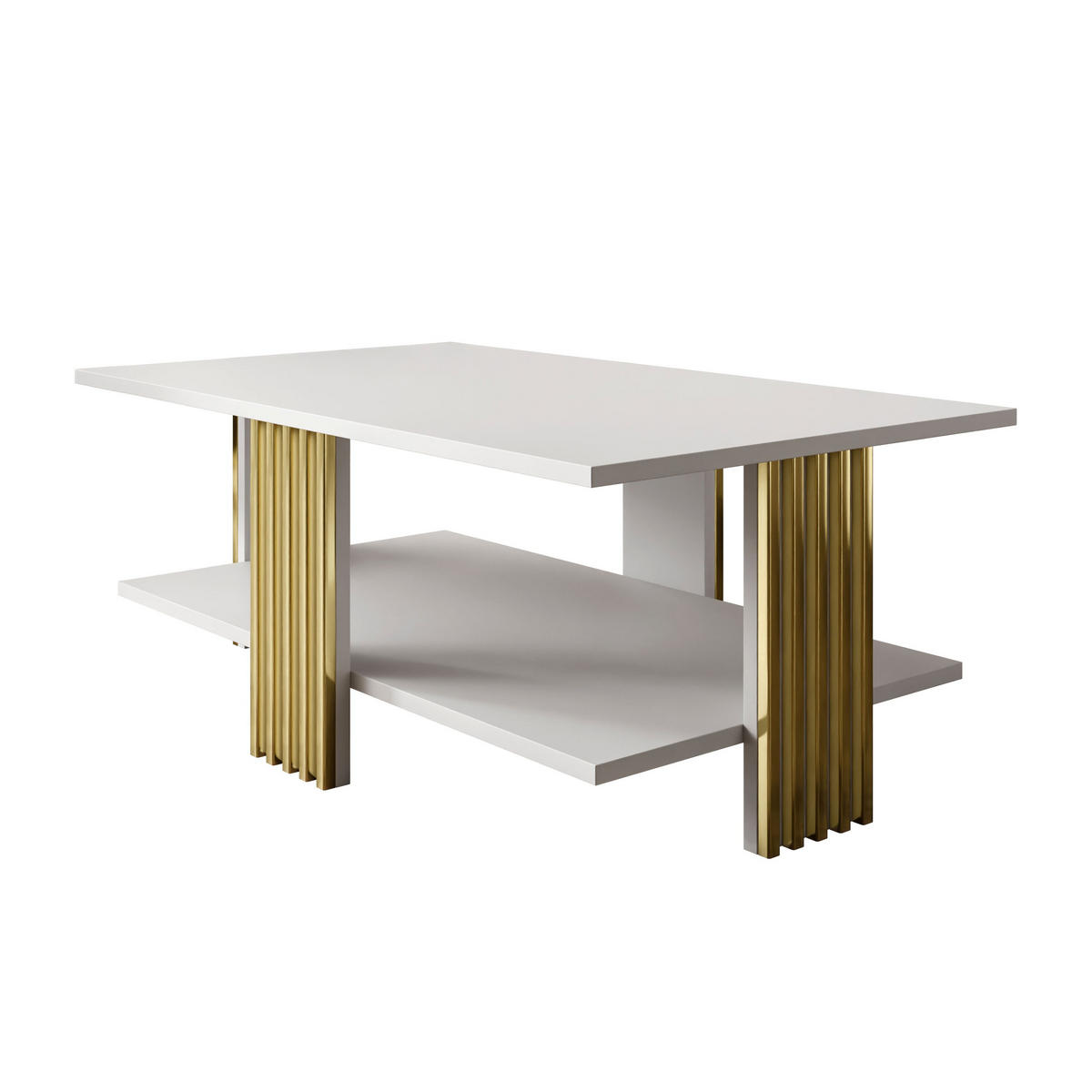 COUCHTISCH SAPHIRA GOLD mit Ablageboden, Weiß matt - Weiß, Holzwerkstoff (60/100/40cm) - Lookway