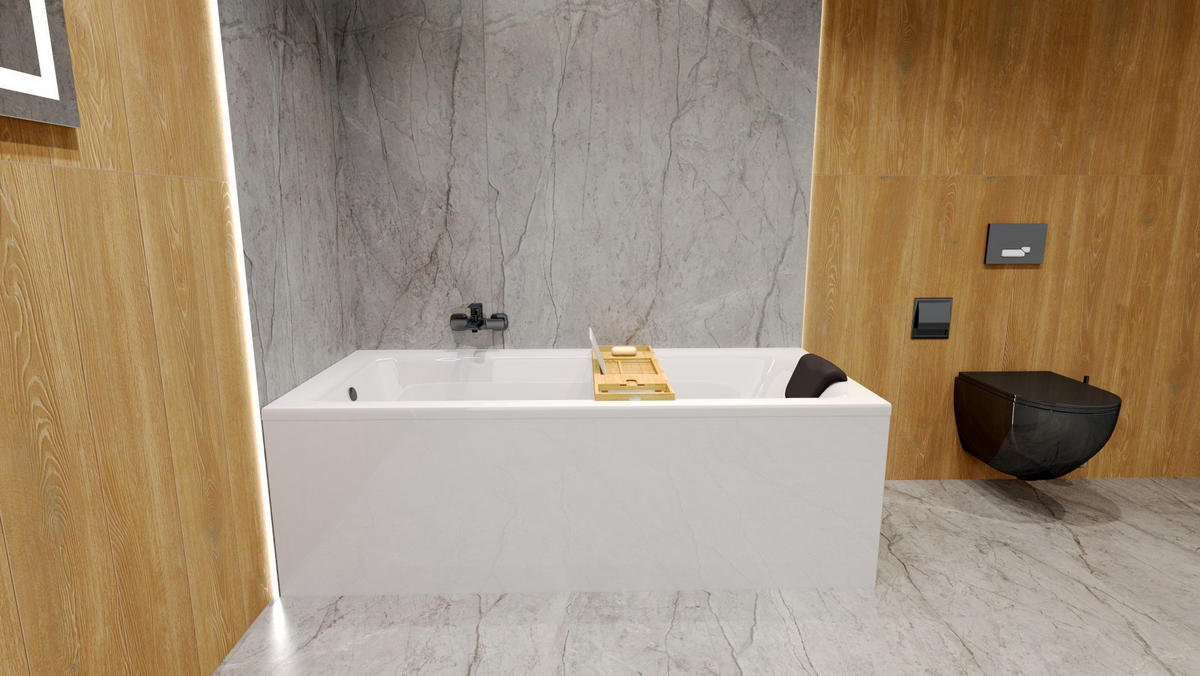 BADEWANNE Rechteck TALIA 150/70 + Styro + Ablage + Kopfstütze Ablauf Füße - Weiß, Kunststoff (70/55.5/150cm) - bad land