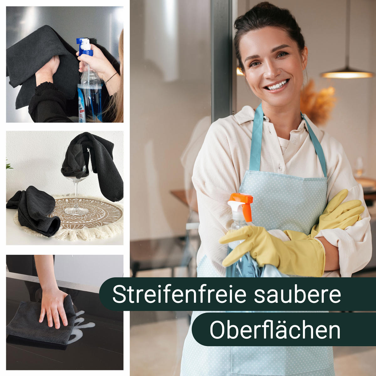 REINIGUNGSTÜCHER, 10er-Set, 32x32 cm, 80% Polyester, 20% Polyamid - Schwarz, Textil (32/32cm) - Zollner