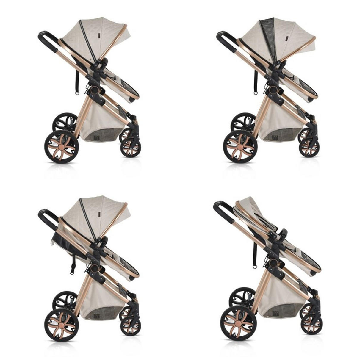 KINDERWAGEN Alma beige Sportsitz Tragetasche umbaubar Wickeltasche Sitz umkehrbar - Beige, Metall (90/60/120cm) - Moni