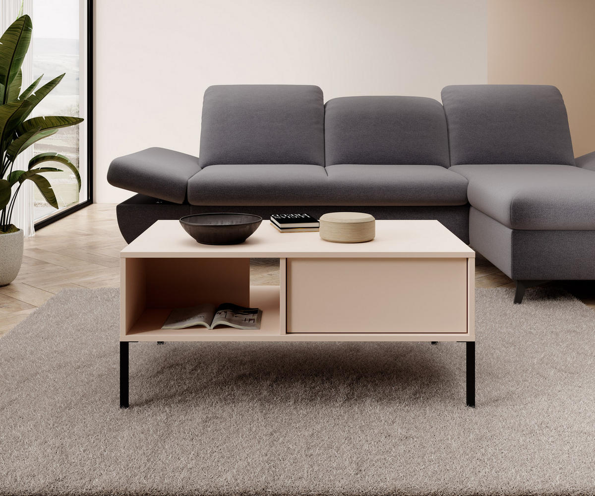 COUCHTISCH Piemontesia 2S Beige 96,9/44,4/60 cm – mit Push-to-Open-Funktion - Beige/Schwarz, Holzwerkstoff/Metall (60/96.9/44.4cm) - AX Living