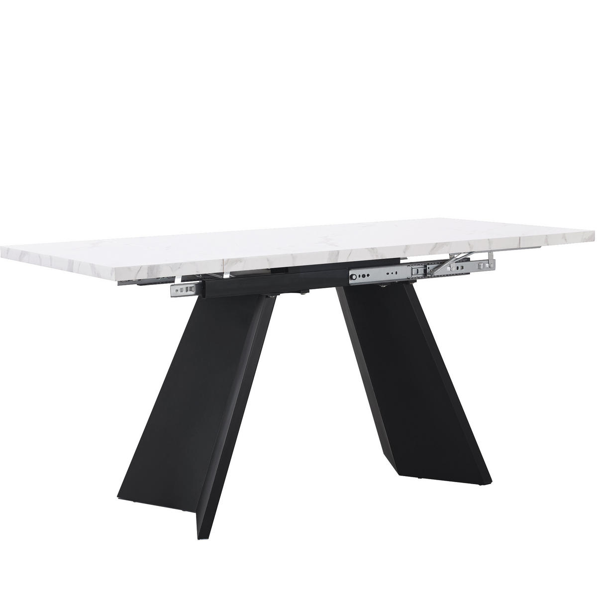 ESSTISCH 99-159x74x77 cm in Weiß und Schwarz aus MDF mit Marmoroptik auf Carbonstahl-Beinen ausziehbar - Weiß, Holzwerkstoff (74/159/77cm) - Modfu