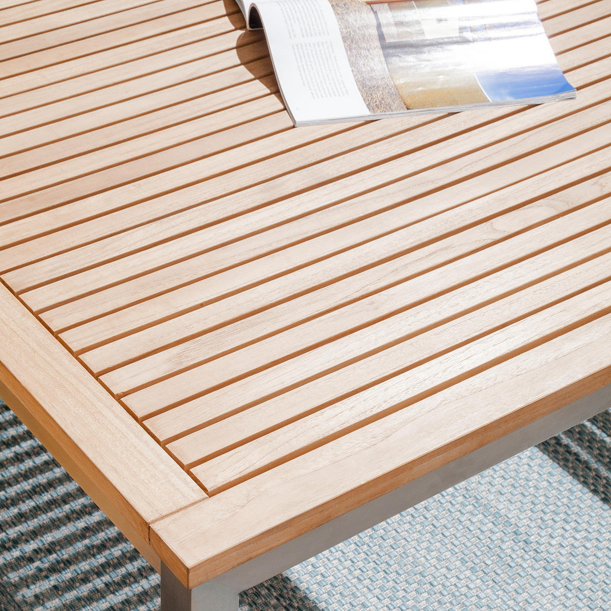 GARTENTISCH - Teak massiv / Edelstahl - Silberfarben/Braun, Holz/Metall (90/180/75cm) - home24