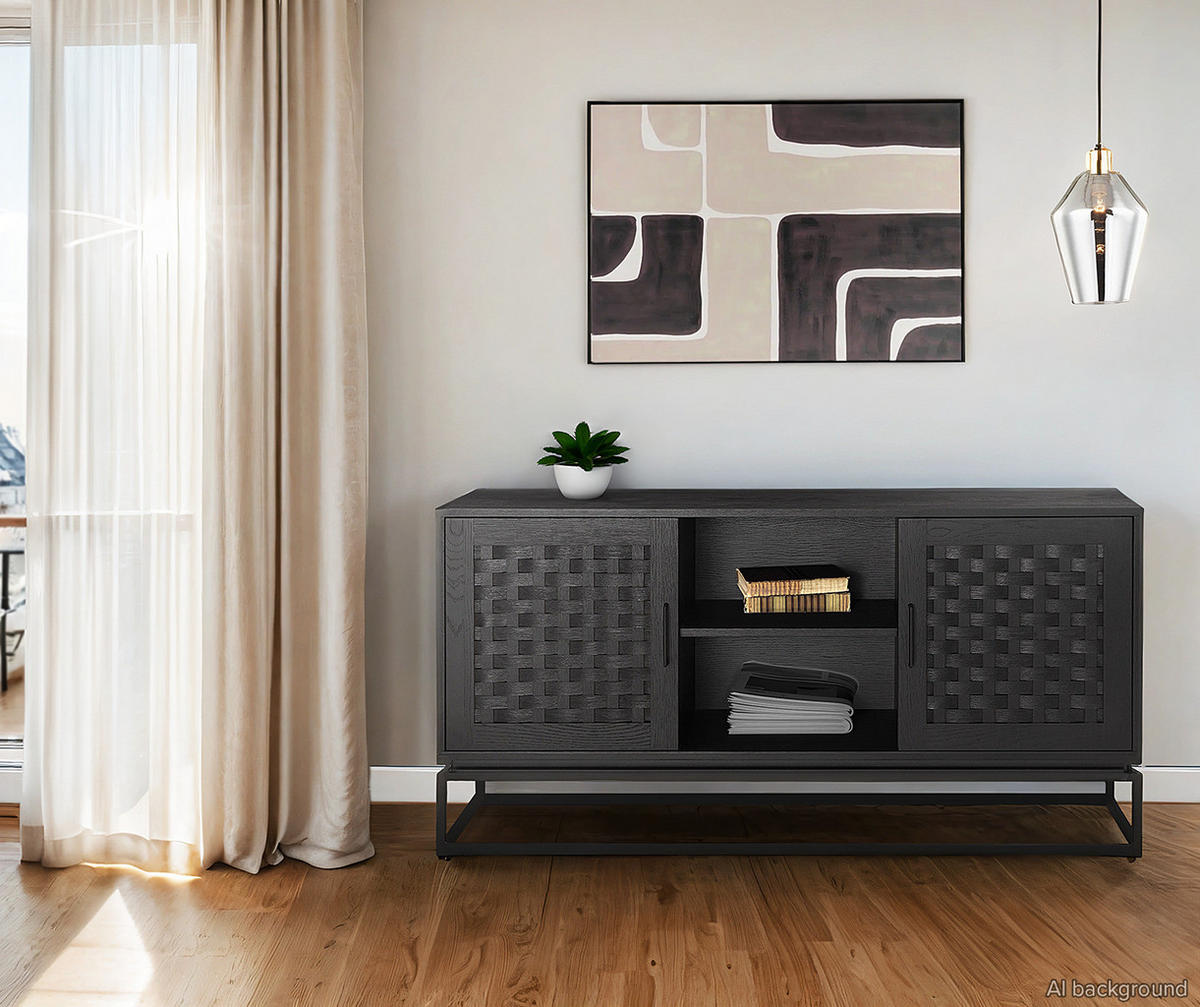 SIDEBOARD mit 2 Türen - Holzwerkstoff / Metall - Schwarz, Holzwerkstoff/Metall (150/75/40cm) - home24