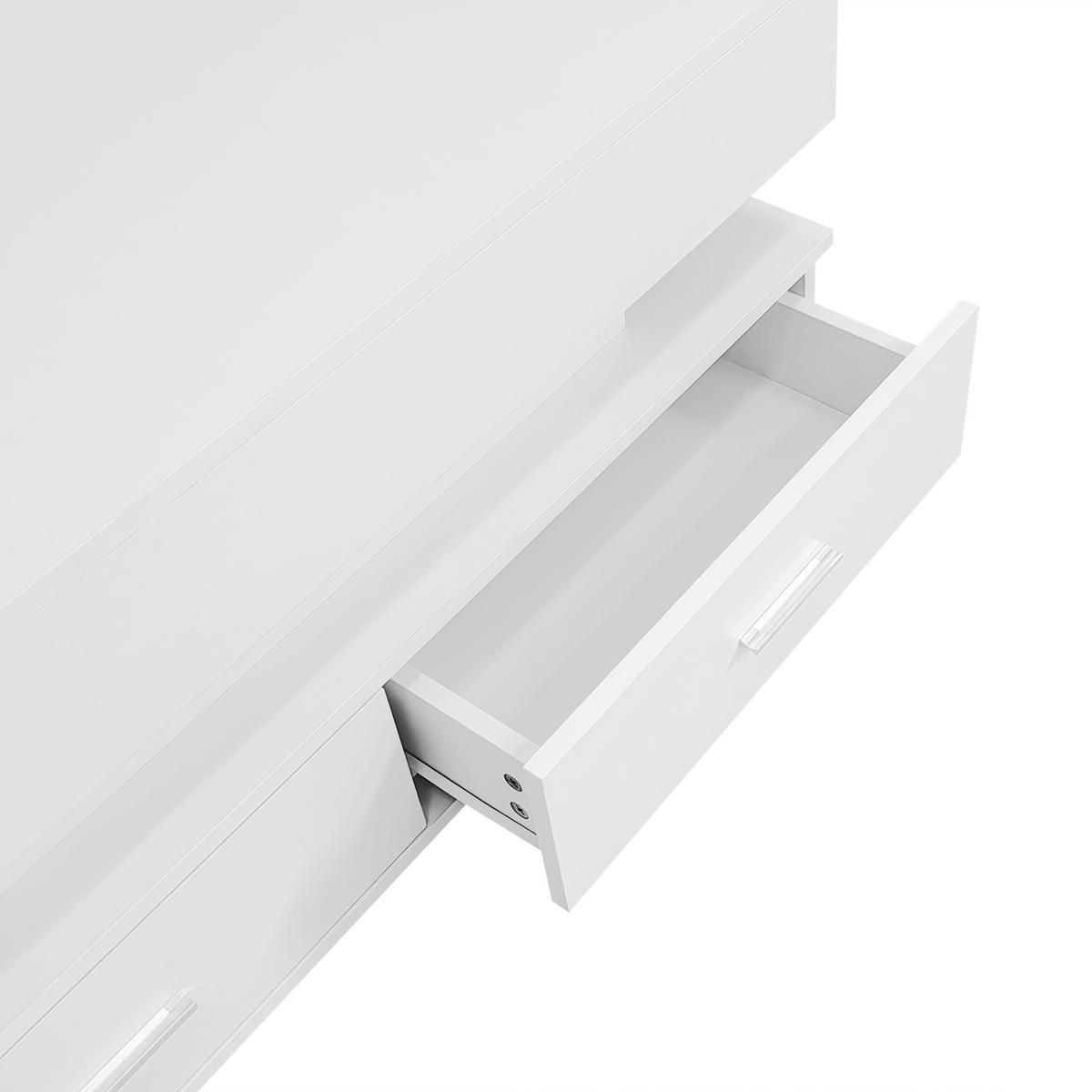 COUCHTISCH 100/50/44 cm hydraulisch höhenverstellbar mit LED-Beleuchtung und 2 Schubladen - Weiß, Holzwerkstoff (100/50/44cm) - OKWISH