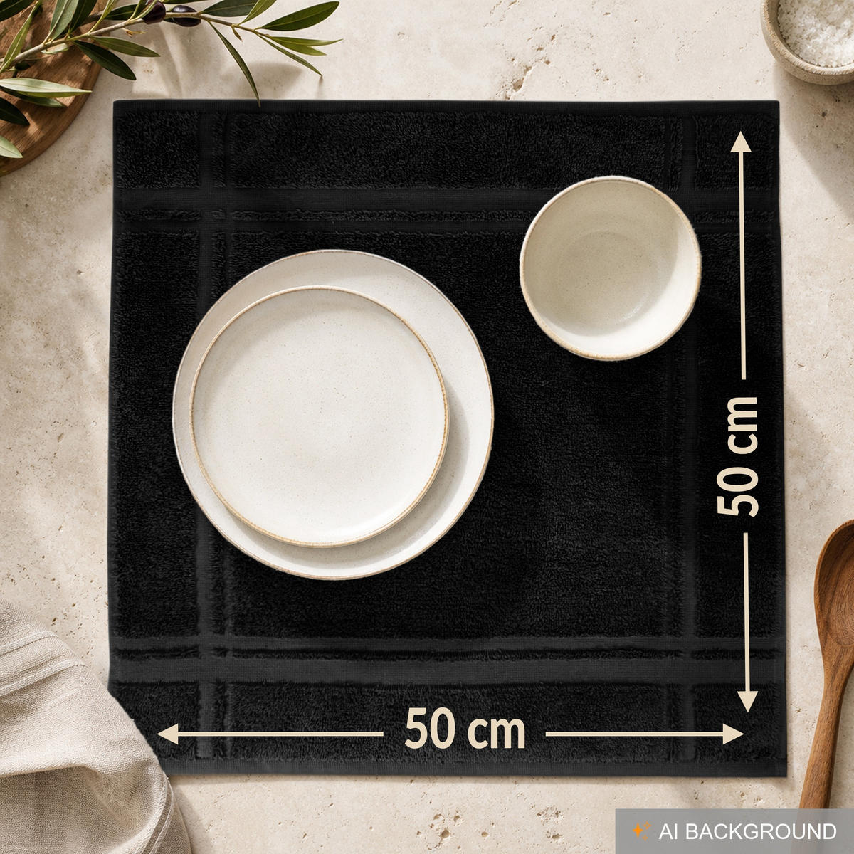 FROTTEE Küchenhandtücher 50x50 cm, 4er Set, Schwarz - Schwarz, Textil (50/50cm) - Lashuma