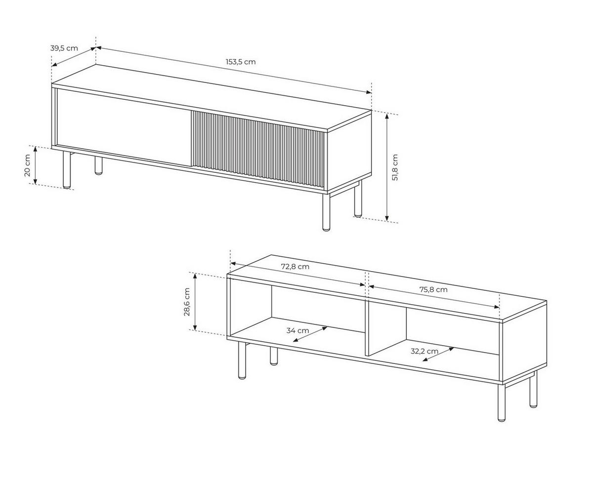 TV Schrank 154 cm Nomadi, 2 Türen, Eiche Cremona - Eichefarben, Holz (154/52/40cm) - Emporius