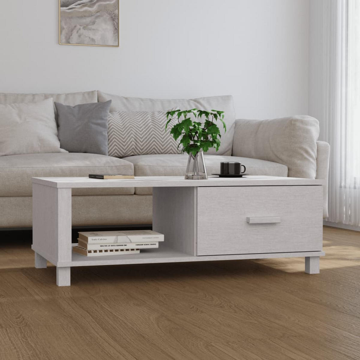 COUCHTISCH HAMAR Weiß 100x55x35 cm Massivholz Kiefer - Weiß, Holz (100/55/35cm) - furnicato