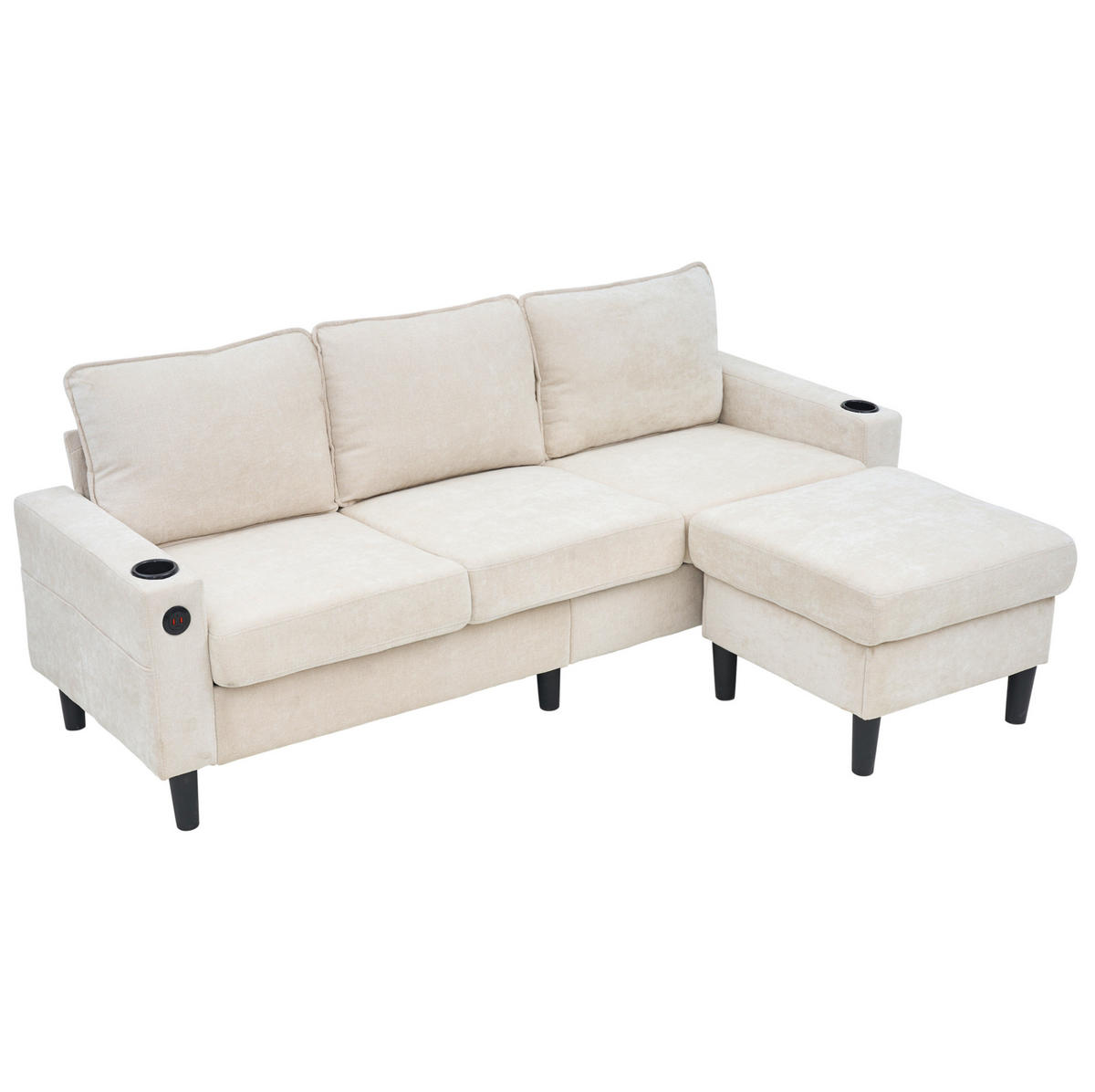 SOFA mit USB und Typ-C 202x137 cm Beige - Beige, Kunststoff (137/202cm) - Meubliv