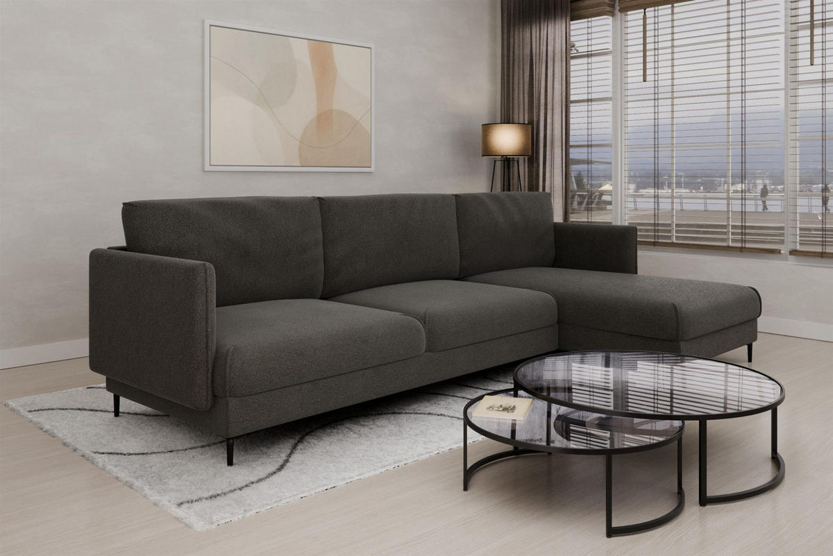 ECKSOFA Helmer In Stoff Baloo - Anthrazit, Holzwerkstoff/Textil (293/164cm) - Fun Möbel