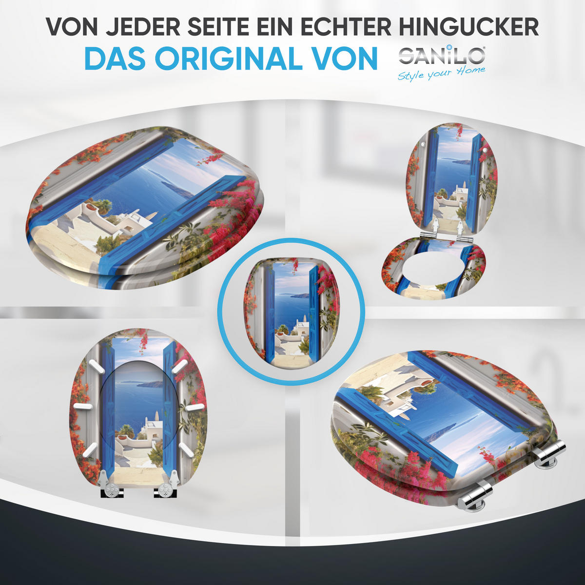 WC Sitz mit Absenkautomatik Greece - Blau, Holzwerkstoff (38/6/47cm) - Sanilo