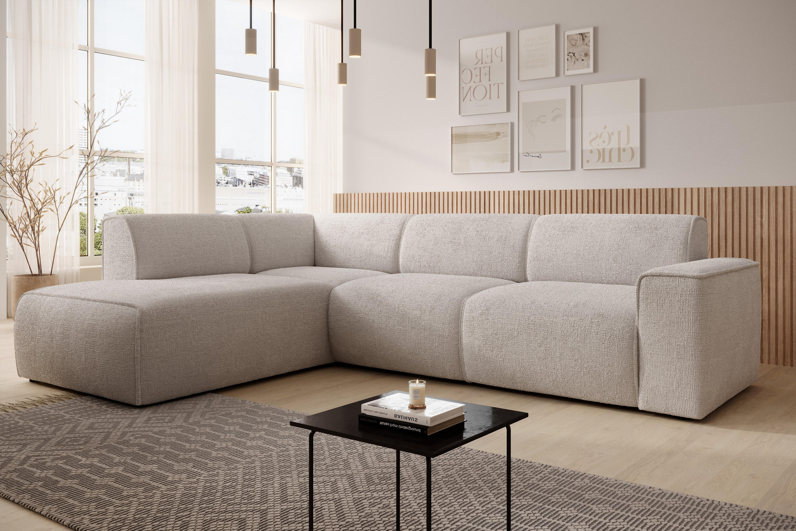 ECKSOFA L Form Didim Creme 292/220/78 cm – großes Sofa stilvoll & bequem L - Creme/Schwarz, Kunststoff/Textil (220/292cm) - AX Living