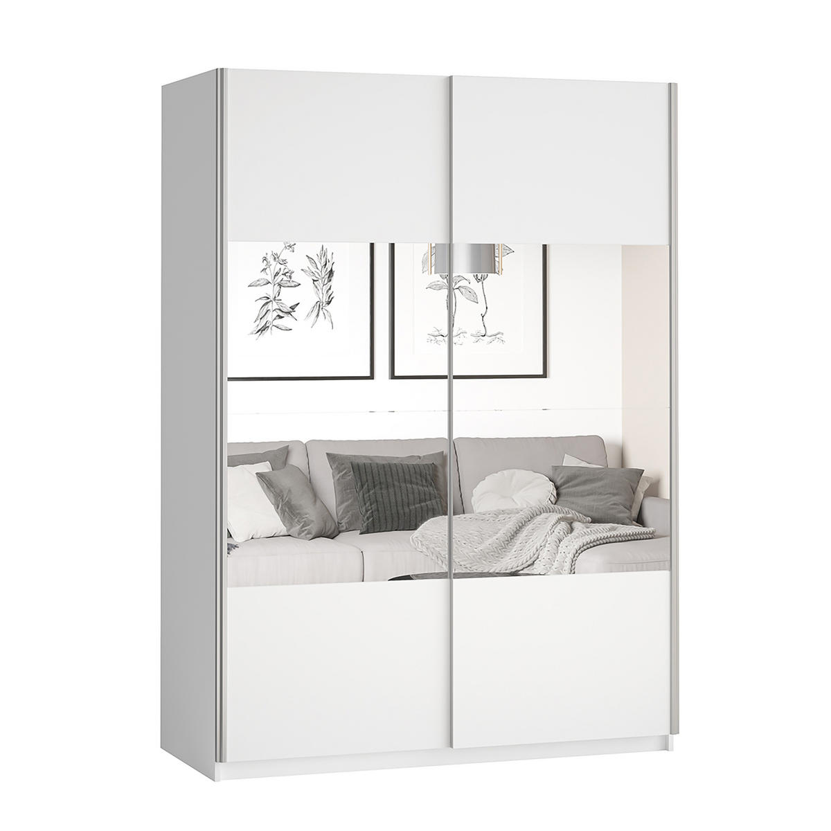 SCHWEBETÜRENSCHRANK BETTINA 120/210/61 cm 2-türig mit Spiegel Weiß - Weiß, Holzwerkstoff (120/210/61cm) - MASSENO