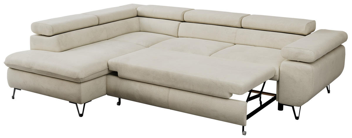 ECKSOFA PEDRO L Beige Velvet - Links Seite - Beige/Schwarz, Textil/Metall (208/273cm) - MKS
