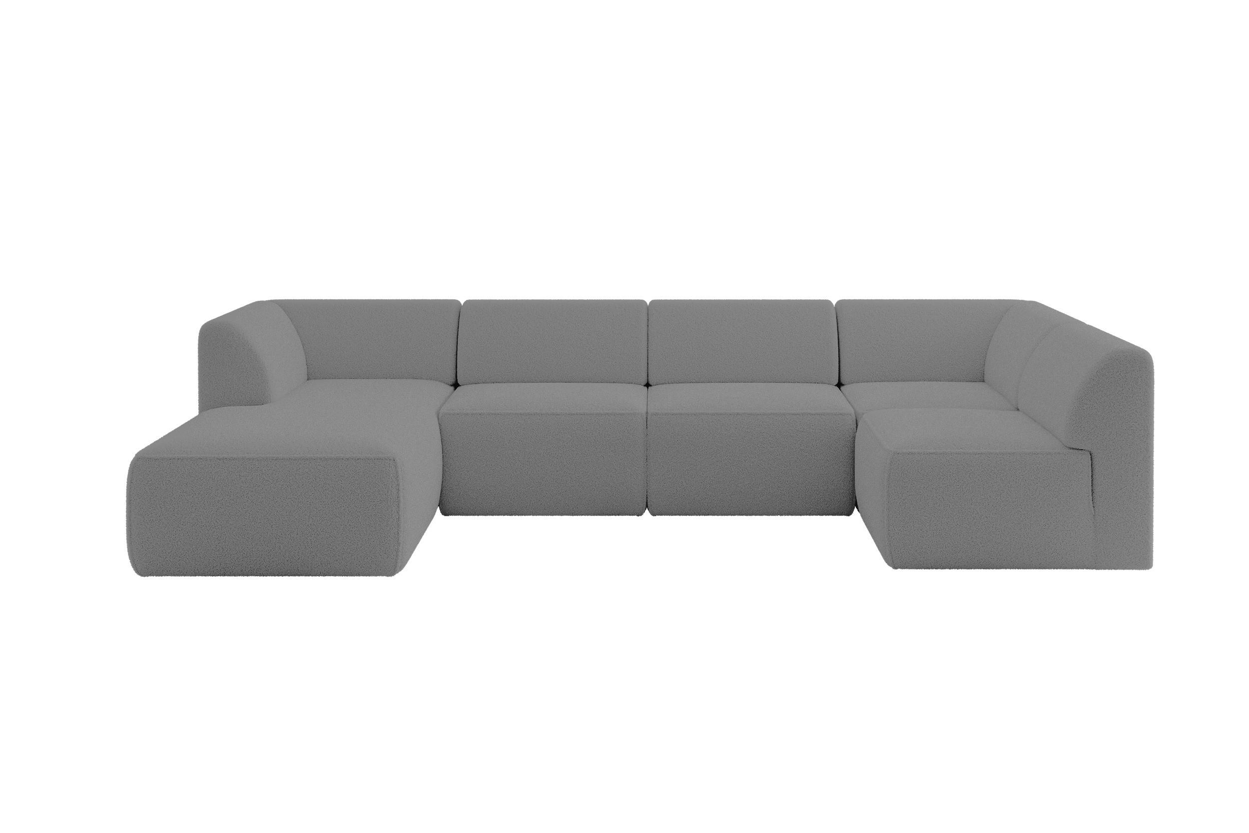 WOHNLANDSCHAFT Ottomane Links MOVO-L 345x180x78 cm Grau Bouclé - Schieferfarben/Schwarz, Holzwerkstoff/Kunststoff (180/78/345cm) - ALTDECOR