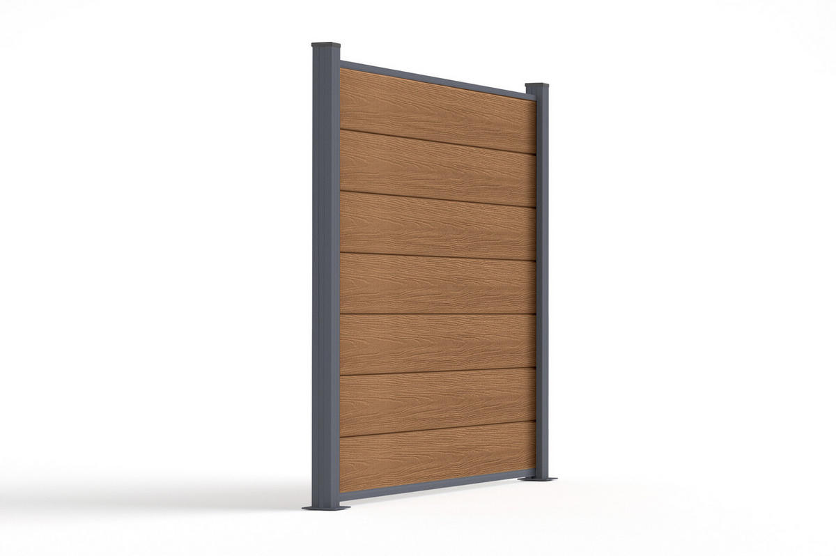 VERBUNDZAUN 2 m STOCKHORN H. 150 cm auf Teakholz-Sockel - Braun, Holzwerkstoff (200/150cm) - Casanoov