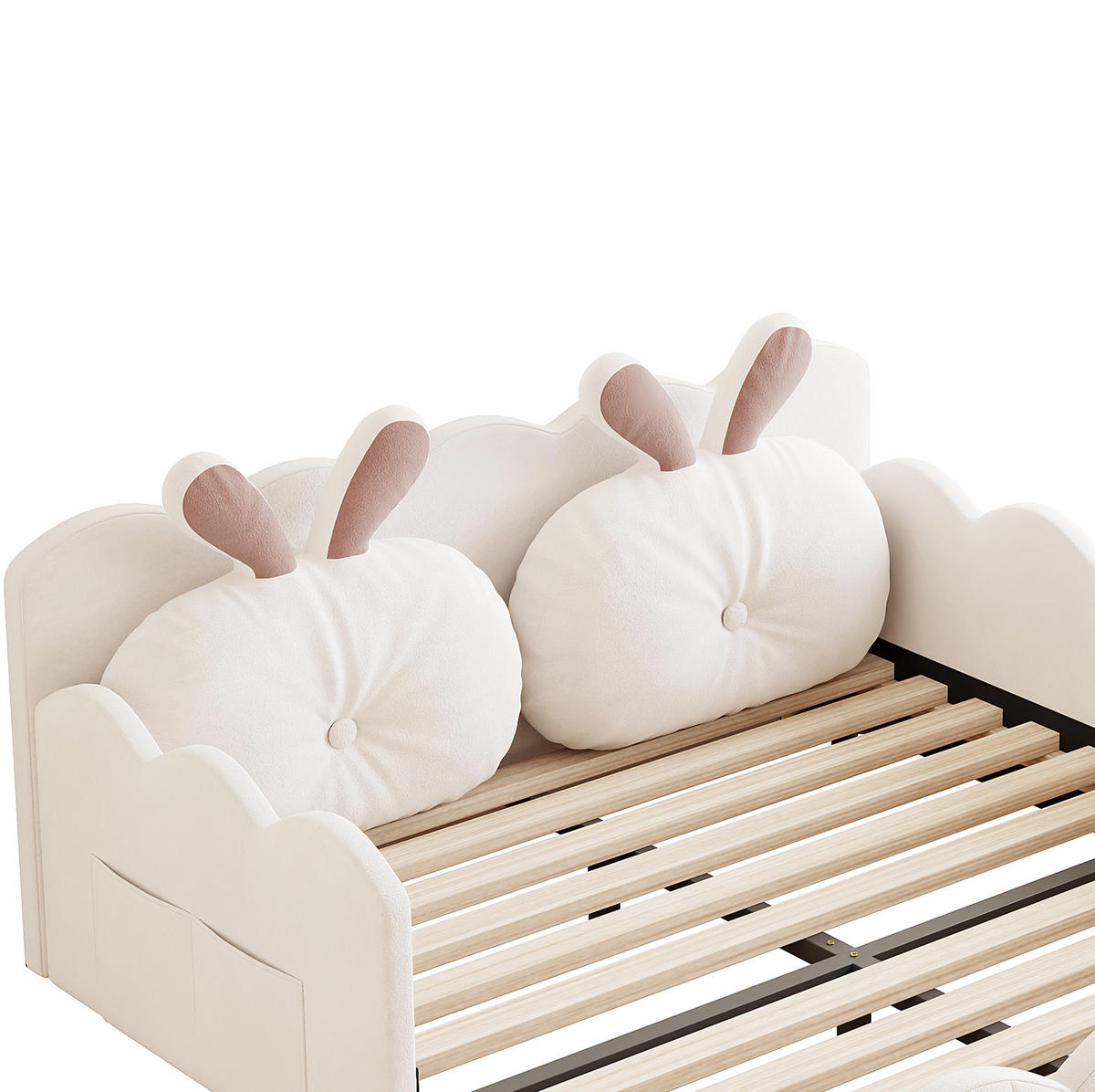 POLSTERBETT 140/200 cm Beige mit Schutzgeländer und Kopfteilkissen - Beige, Textil (140/200cm) - MIVRAY