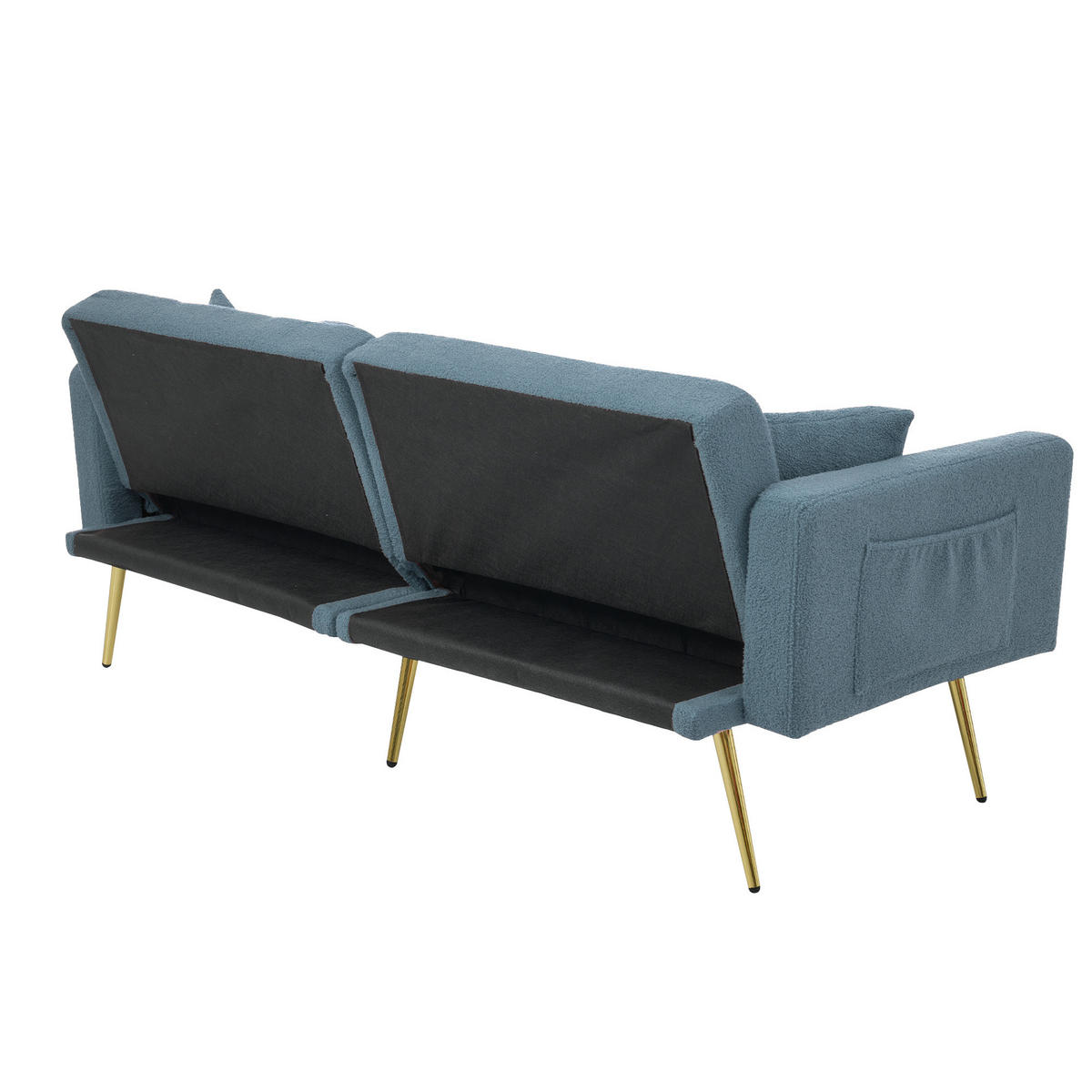 SCHLAFSOFA Lammwollstoff mit Bettfunktion und Seitentaschen Antikblau 175/64/72 cm - Blau, Textil (64/72/175cm) - Redom