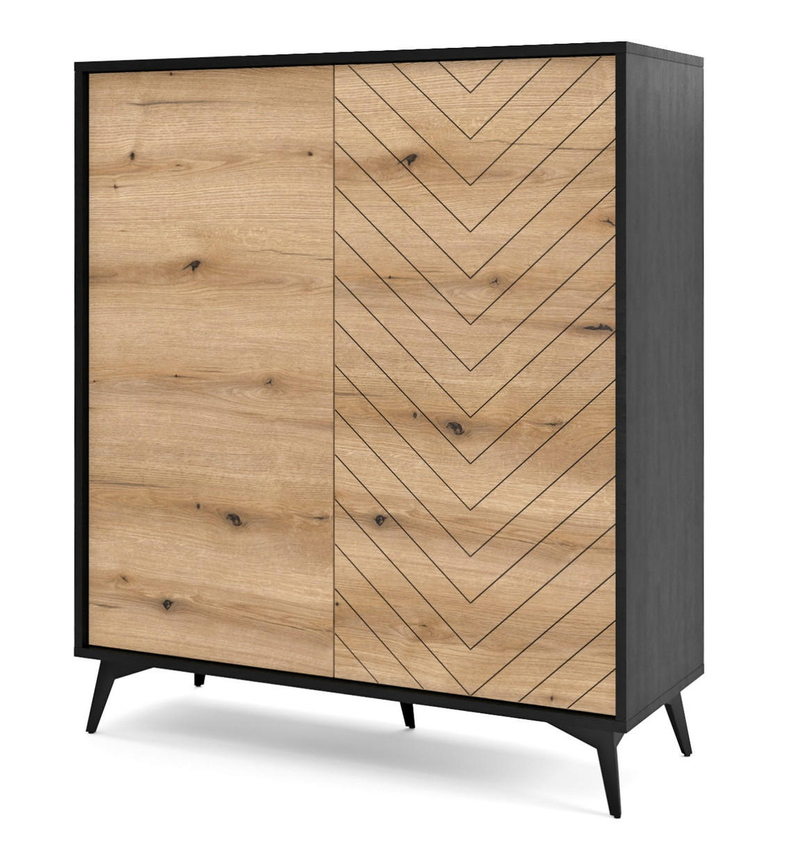 HOHE Kommode Emerald - Loft, 104 cm, Schwarz, Evoke Eiche - Braun, Holz (104/119/39cm) - Emporius