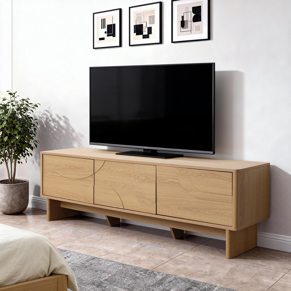 TV Lowboard Holz 160 cm - Eichefarben, Holzwerkstoff (150/48/40cm) - Hometopia
