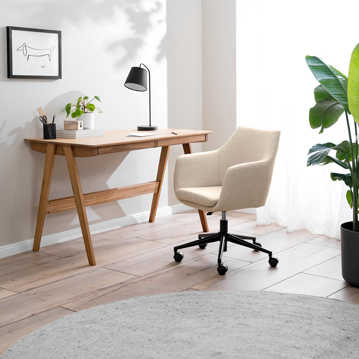 BÜRODREHSTUHL - Beige, Textil/Metall (58/91/58cm) - home24