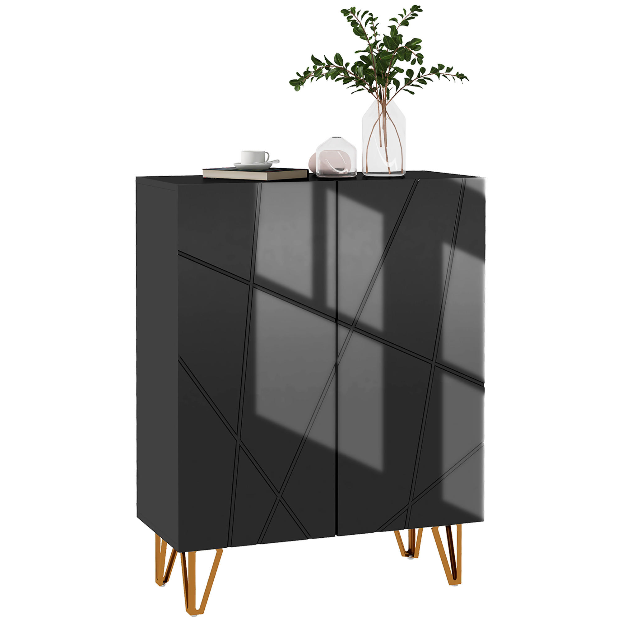 SCHUHSCHRANK DE-15015 2 Türen mit verstellbaren Böden Schwarz Hochglanz - Schwarz, Holzwerkstoff (72/95/31.5cm) - ComfortXL