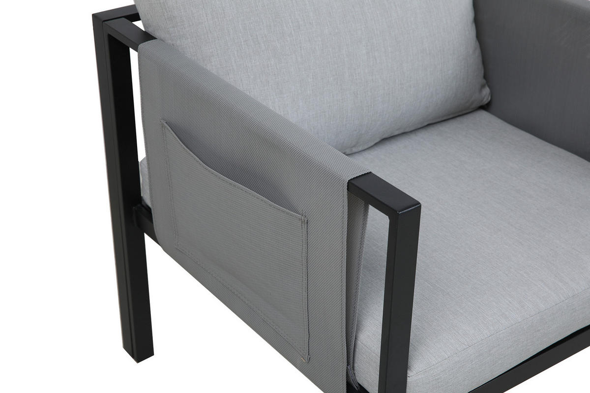 SITZGRUPPE Yolo 2-Sitzer + 2 Sessel, 1 Couchtisch, Sitz- + Rückenkissen - Schwarz, Metall - TPFGarden
