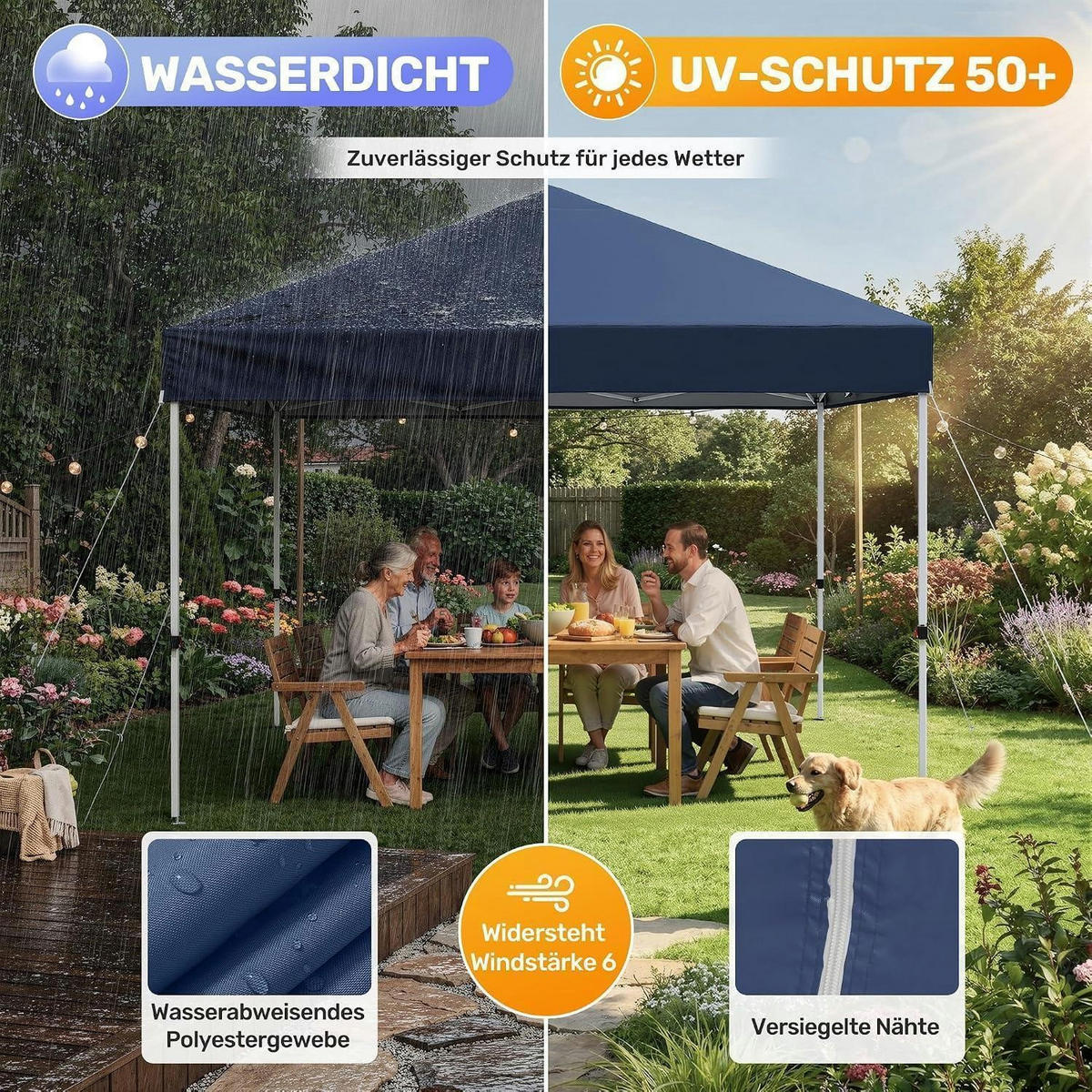 GARTENPAVILLON 300 x 300 cm Wasserdicht UV-Schutz 50+ Blau - Blau, Textil (300/265/300cm)