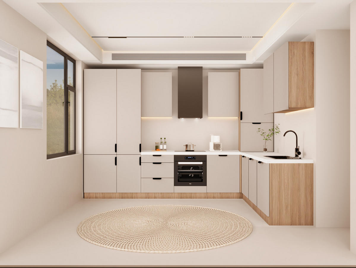 WINKELKÜCHE 340cm x 240cm - Sorento KS4-M340 - in Beige / Sonoma Eiche - Beige/Schwarz, Holz (580/247/58cm)