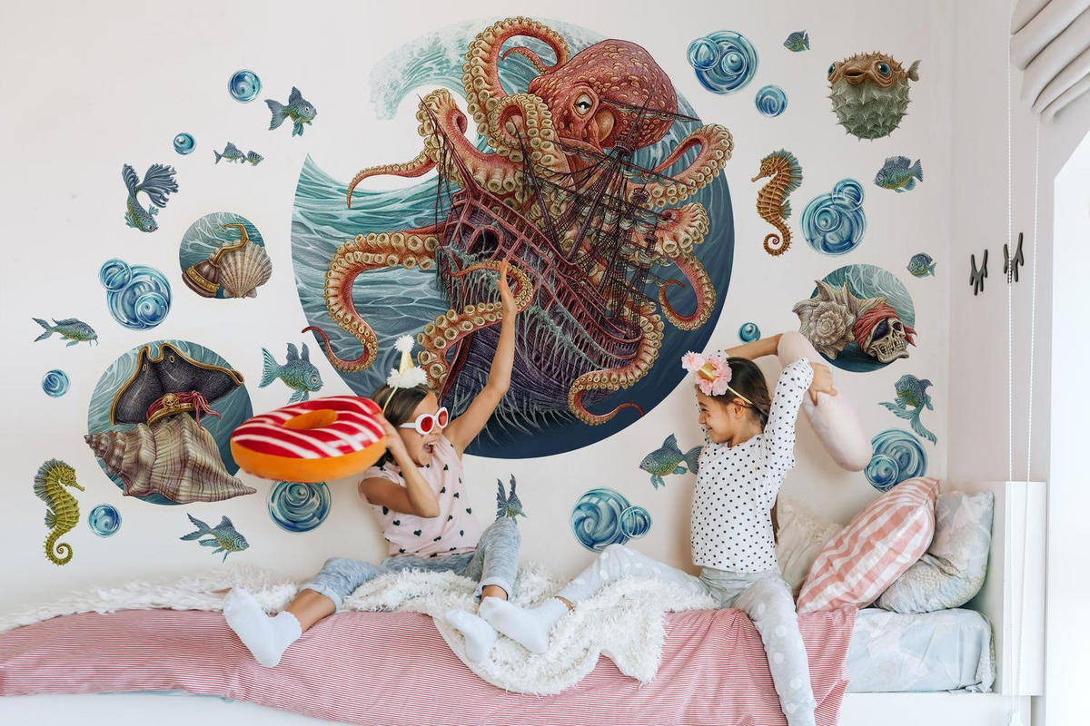 AUFKLEBER 130x156 cm Unterwasserwelt Oktopus - Blau, Kunststoff (130/156/0.1cm) - TULUP