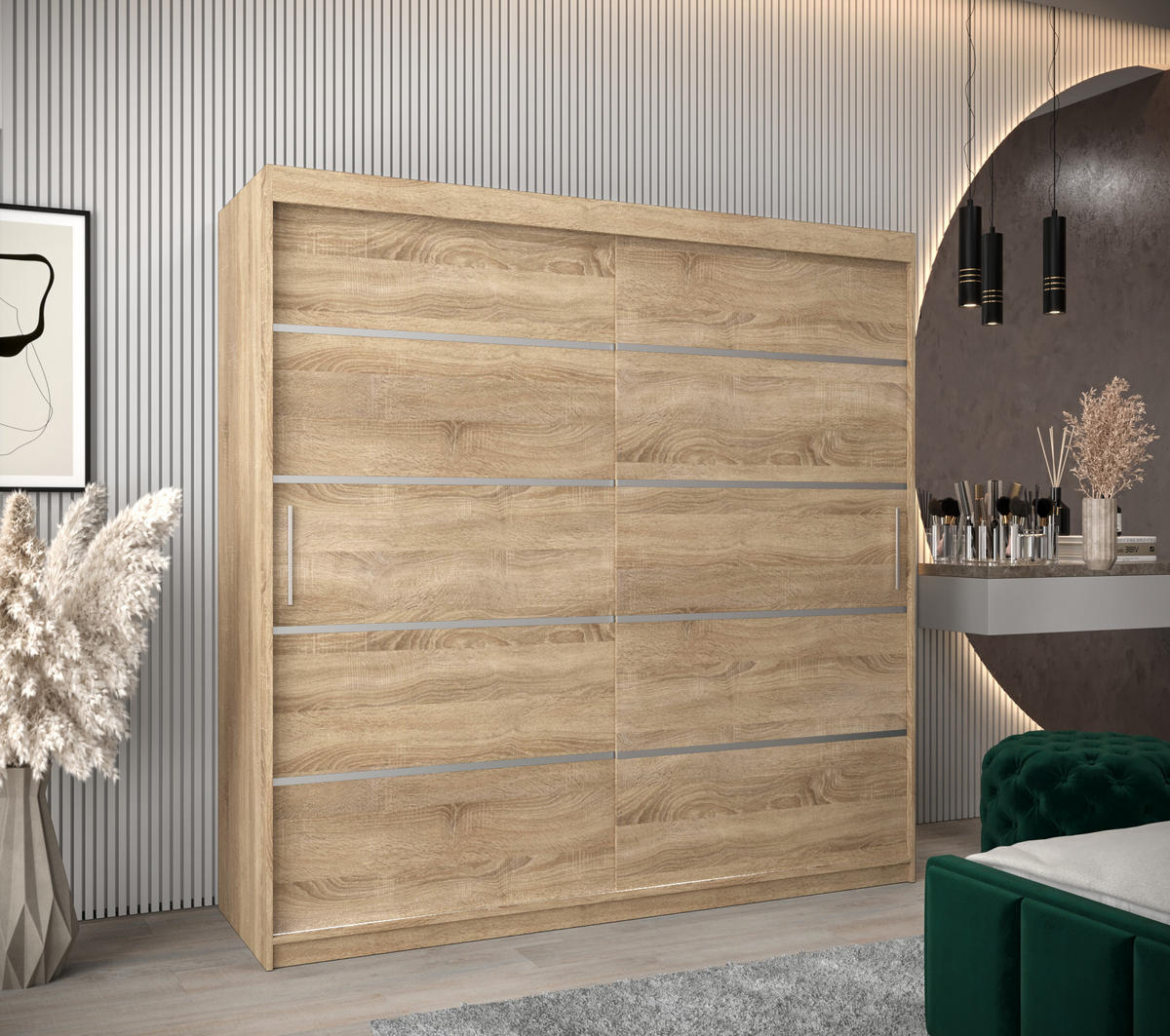 SCHWEBETÜRENSCHRANK 200/200/62 2-türig - Silberfarben/Sonoma Eiche, Holz/Kunststoff (200/200/62cm) - MÖBEL KRYSPOL