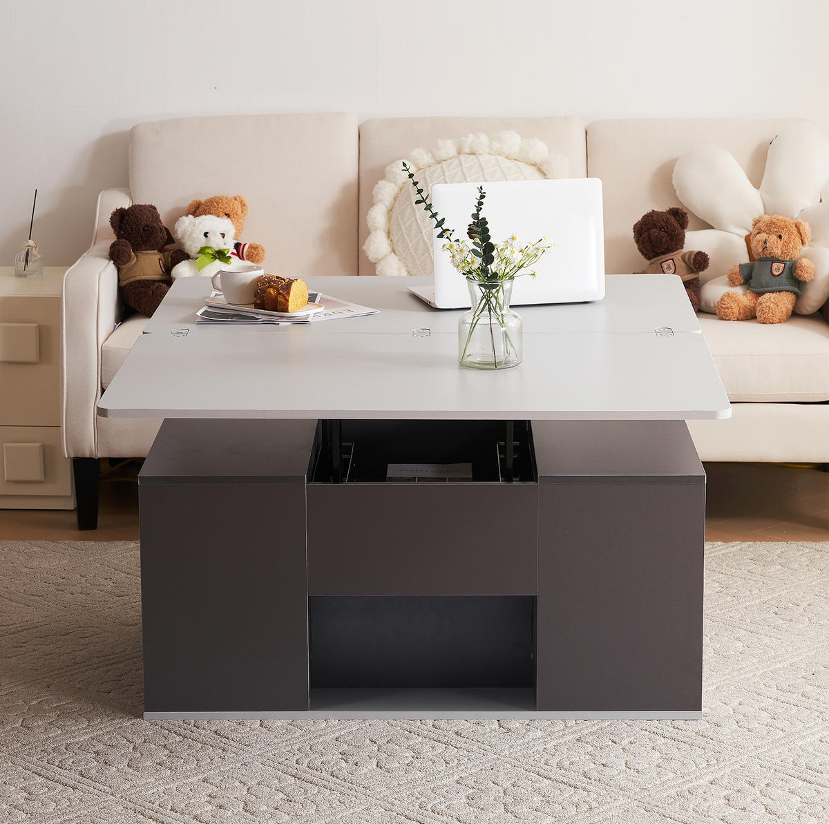 COUCHTISCH höhenverstellbar 100 x 51 x 47 cm Spanplatte Grau - Grau, Holzwerkstoff (100/51/47cm) - Meubliv