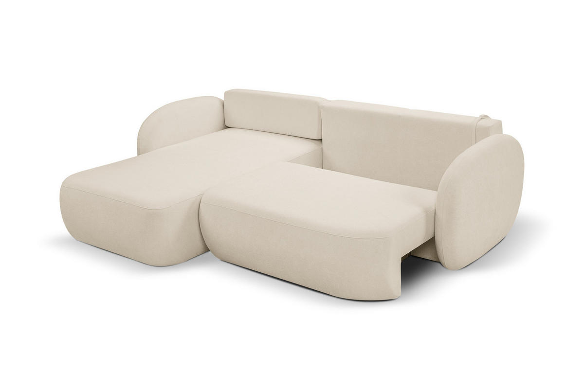ECKSOFA AMICO L-S Creme Geflochtener Stoff mit Schlaffunktion - Creme, Holz (248/174cm) - MASSENO