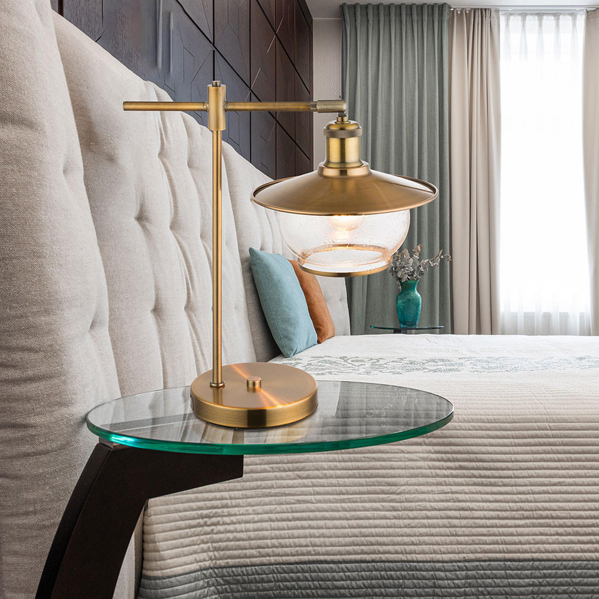 LED TISCHLEUCHTE Metall Bronze - Bronzefarben, Glas (37/22/42cm) - Globo Lighting