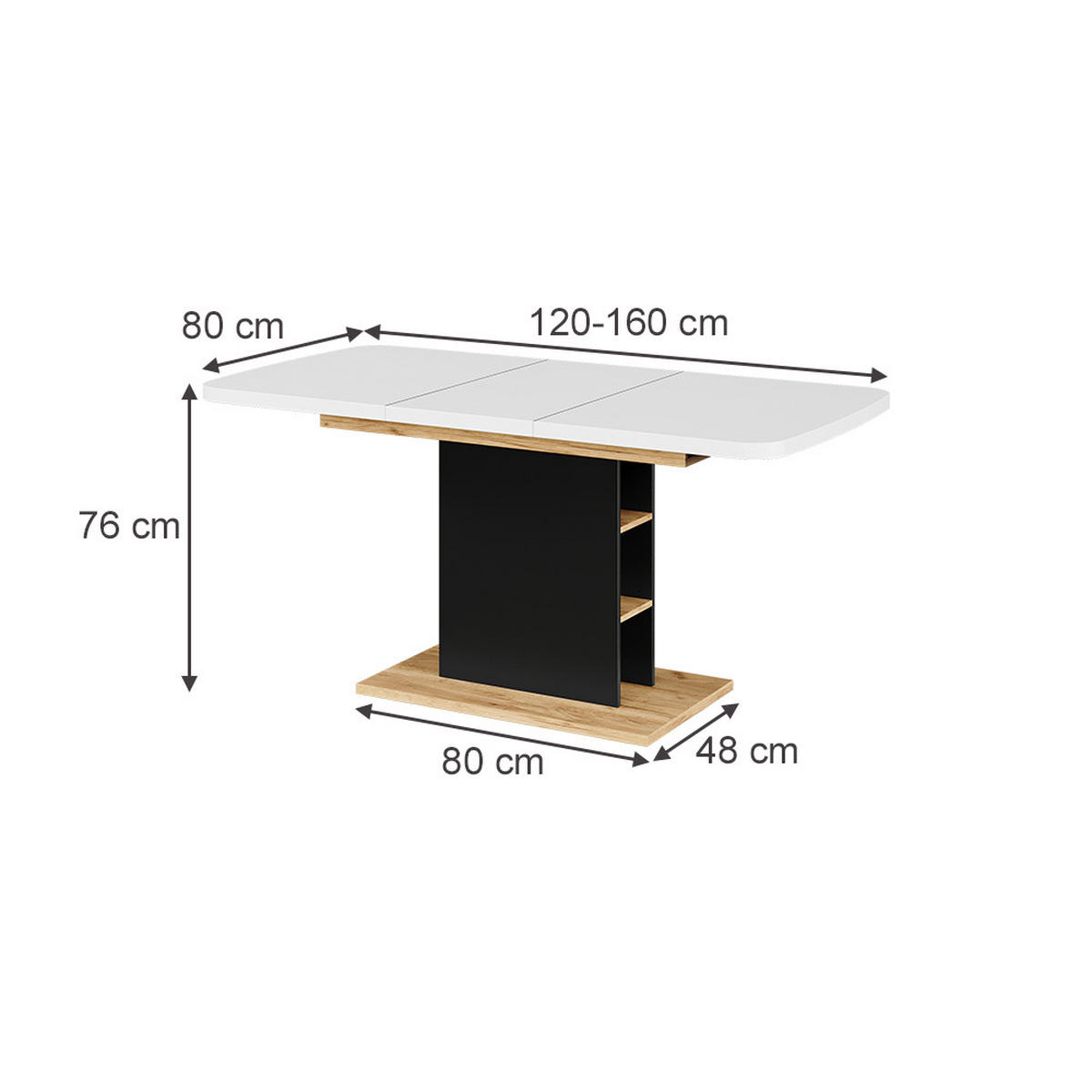ROZKLÁDACÍ JÍDELNÍ STŮL Fenaro Bílá/černá/zlatý dub - bílá/medově dubová, kompozitní dřevo (80/120/77.3cm) - Vicco